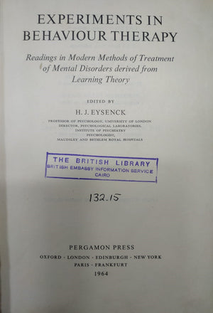 Experiments in Behaviour Therapy H. J. Eysenck | المعرض المصري للكتاب EGBookFair