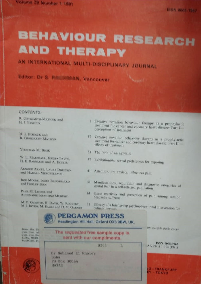 The Best of Behaviour Research and Therapy